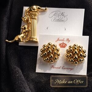 VTG Park Lane : Cats Meow Pin/Brooch & Vision Pierced Earrings Set Gold Tone NEW